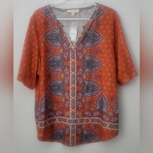 Paisley Print Orange Blouse